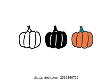 Pumpkin Icon in Line, Solid, and Color Styles Vector