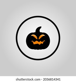 pumpkin icon or logo. The main symbol of the Happy Halloween holiday. Orange pumpkin with smile for your design for the holiday Halloween. Vector illustration.