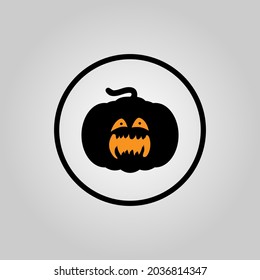 pumpkin icon or logo. The main symbol of the Happy Halloween holiday. Orange pumpkin with smile for your design for the holiday Halloween. Vector illustration.