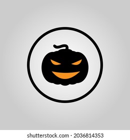 pumpkin icon or logo. The main symbol of the Happy Halloween holiday. Orange pumpkin with smile for your design for the holiday Halloween. Vector illustration.