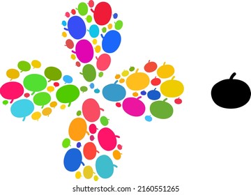 Pumpkin icon multicolored curl flower with 4 petals composition. Element flower with four petals designed from scattered pumpkin icons. Vector flower icon collage in flat style.