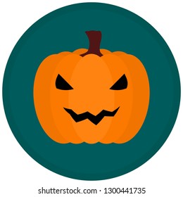 Pumpkin icon on green circle. Vector illustration.