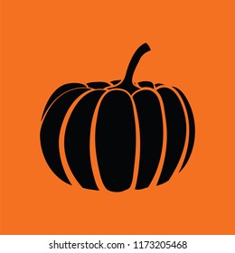 Pumpkin icon. Orange background with black. Vector illustration.