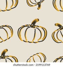 Pumpkin Icon Pattern Design. Thanksgiving Seamless Background Symbols. Doodle Illustration Design Vector.