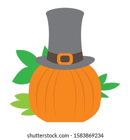 Pumpkin icon with a pilgrim hat - Vector