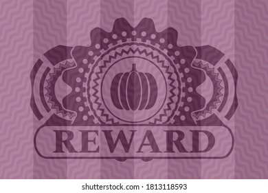 pumpkin icon and Reward text pink wavy emblem. Curve handsome background. Vector illustration. 