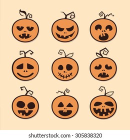 Pumpkin icon set for Halloween. Flat vector illustrations