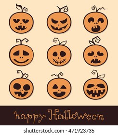 Pumpkin icon set for Halloween. Flat vector illustrations