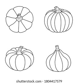 Pumpkin icon set. Isolated black outline on white background. Simple style. Vector illustration. Great for use as an additional design, banners, cards, prints, textiles, logo, and more creatives ideas