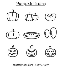 Pumpkin icon set in thin line style