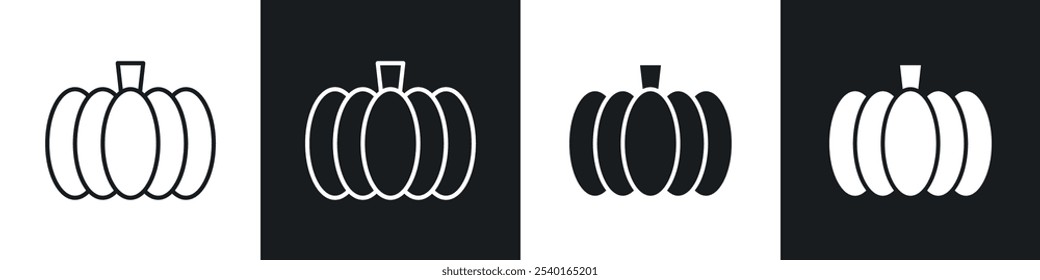 Pumpkin icon set. Vector symbols in black and white colors.