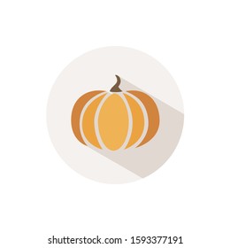 Pumpkin. Icon with shadow on a beige circle. Halloween and fall vector illustration
