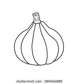 Pumpkin icon. Simple design. Isolated black outline on white background. Vector illustration. Ideal for use as an additional design, banners, cards, prints, textiles, logo, labels, and creatives ideas