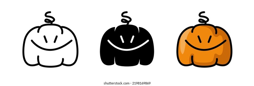 Pumpkin icon. Smiling pumpkin. Jack-o'-lantern. Vector illustration isolated on white background.	