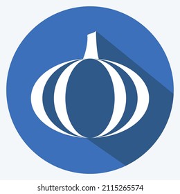 Pumpkin I Icon in trendy long shadow style isolated on soft blue background