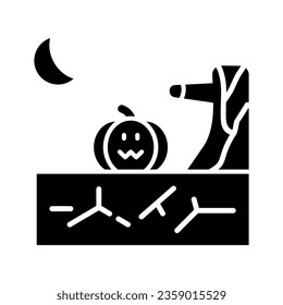 pumpkin icon under the tree, halloween night, halloween moon, isolated white background.