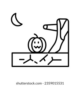 pumpkin icon under the tree, halloween night, halloween moon, isolated white background.