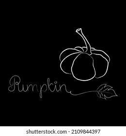 Pumpkin icon vector illustration with lettering word. Autumn Halloween or Thanksgiving pumpkin symbol in flat design, simple, outline silhouette isolated on black background