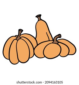 Pumpkin icon vector illustration set. Autumn Halloween or Thanksgiving pumpkin symbol in flat design, simple, outline silhouette isolated on white background