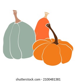 Pumpkin icon vector illustration set. Autumn Halloween or Thanksgiving pumpkin symbol in flat design, simple, outline silhouette isolated on white background