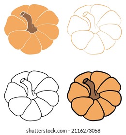 Pumpkin icon vector illustration set. Autumn Halloween or Thanksgiving pumpkin symbol in flat design, simple, outline silhouette isolated on white background