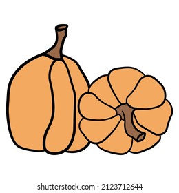 Pumpkin icon vector illustration set. Autumn Halloween or Thanksgiving pumpkin symbol in flat design, simple, outline silhouette isolated on white background