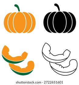 Pumpkin icon vector illustration. Set of Halloween pumpkins and Thanksgiving pumpkin vector illustration. Silhouette of pumpkin vegetable vector illustration.