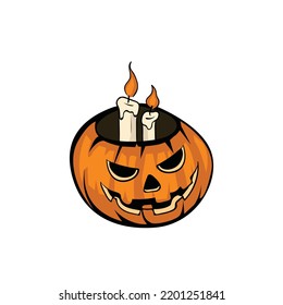 Logo del icono de calabaza de Halloween vectorial para fiesta de vacaciones en fondo blanco
