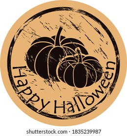 Pumpkin icon vector shabby emblem design old retro style. Happy Halloween poster vintage grunge sign. Shape image on craft paper. Classic traditional symbol of Halloween. All Saints' Eve