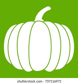 Pumpkin icon white isolated on green background. Vector illustration