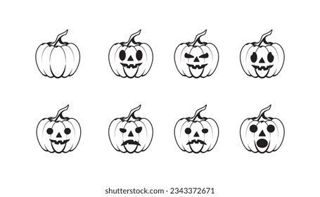 Icono de calabaza para su símbolo en diseño plano, sencillo, de contorno. La silueta de calabaza aislada sobre fondo blanco.