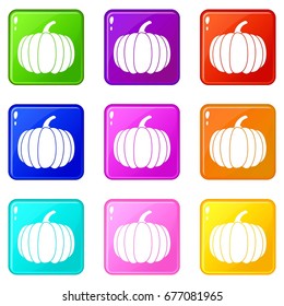 Pumpkin icons of 9 color set isolated vector illustration