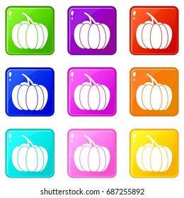 Pumpkin icons of 9 color set isolated vector illustration