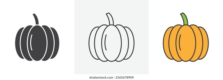 Pumpkin icons in black and colored versions