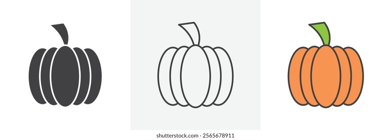 Pumpkin icons in black and colored versions