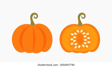 Pumpkin icons, cut pumpkin with seeds inside. Vector illustration.