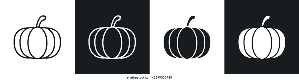 Pumpkin icons in flat and linear vector illustration on white background.