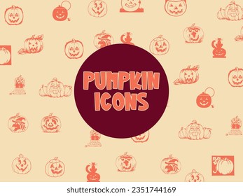 Pumpkin icons inline style, Outline Style Full Vector