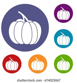 Pumpkin icons set in flat circle reb, blue and green color for web