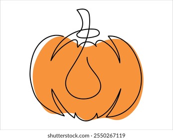 Pumpkin illustration in continuous one-line drawing style isolated on a white background. Concept of autumn, harvest season, Halloween decor, Thanksgiving, minimalist line art
