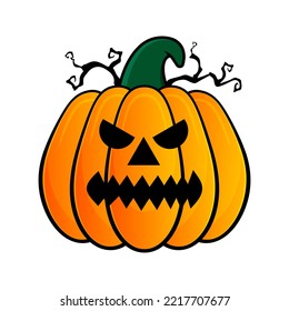 Pumpkin illustration with face for Halloween theme. Vector illustration