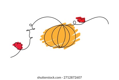 Pumpkin illustration features a minimalist design with flowing lines and red hearts accenting the image creating a modern and artistic representation suitable for seasonal designs.