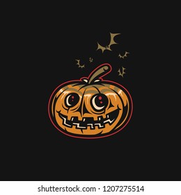 Pumpkin illustration, halloween party, vector illustration on black background.