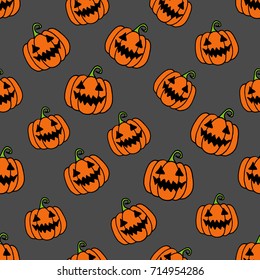 pumpkin illustration halloween vector doodle cartoon seamless pattern.