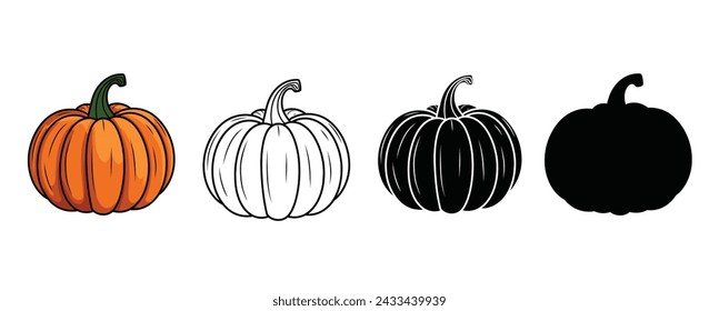 pumpkin illustration, outline, silhouette vector 