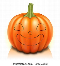 Pumpkin Illustration >Part 2/3< Halloween Face Marked with Dashed Line 