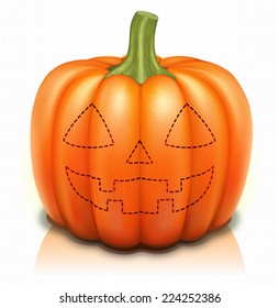 Pumpkin Illustration >Part 2/3< Halloween Face Marked with Dashed Line 