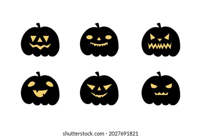 Pumpkin illustration set with various faces. Vector illustration