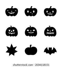 Pumpkin illustration set with various faces. Vector illustration