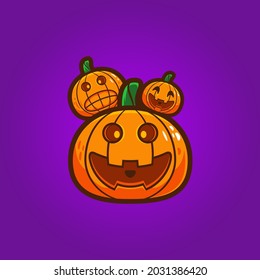 pumpkin illustration with smiling expression. halloween background for social media.